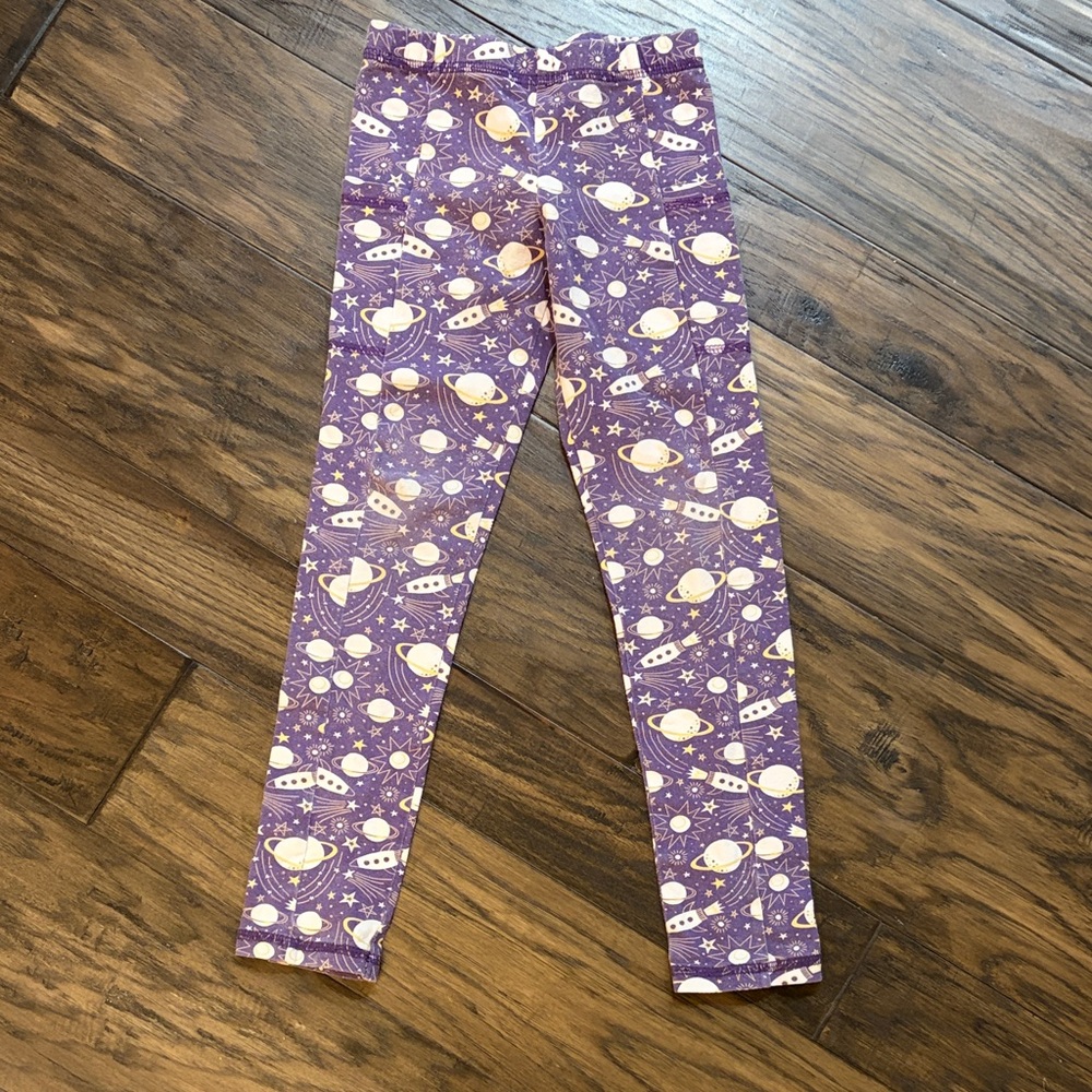 Majestic Mission Purple Space-Print Kids Leggings with Planets (and Pockets!)